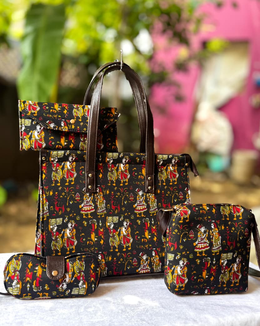 4-in-1 Combo Tote Bag Set with Hand Block Print