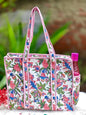 Cotton Quilted Tote Bag with Zip & External Water Bottle Pocket