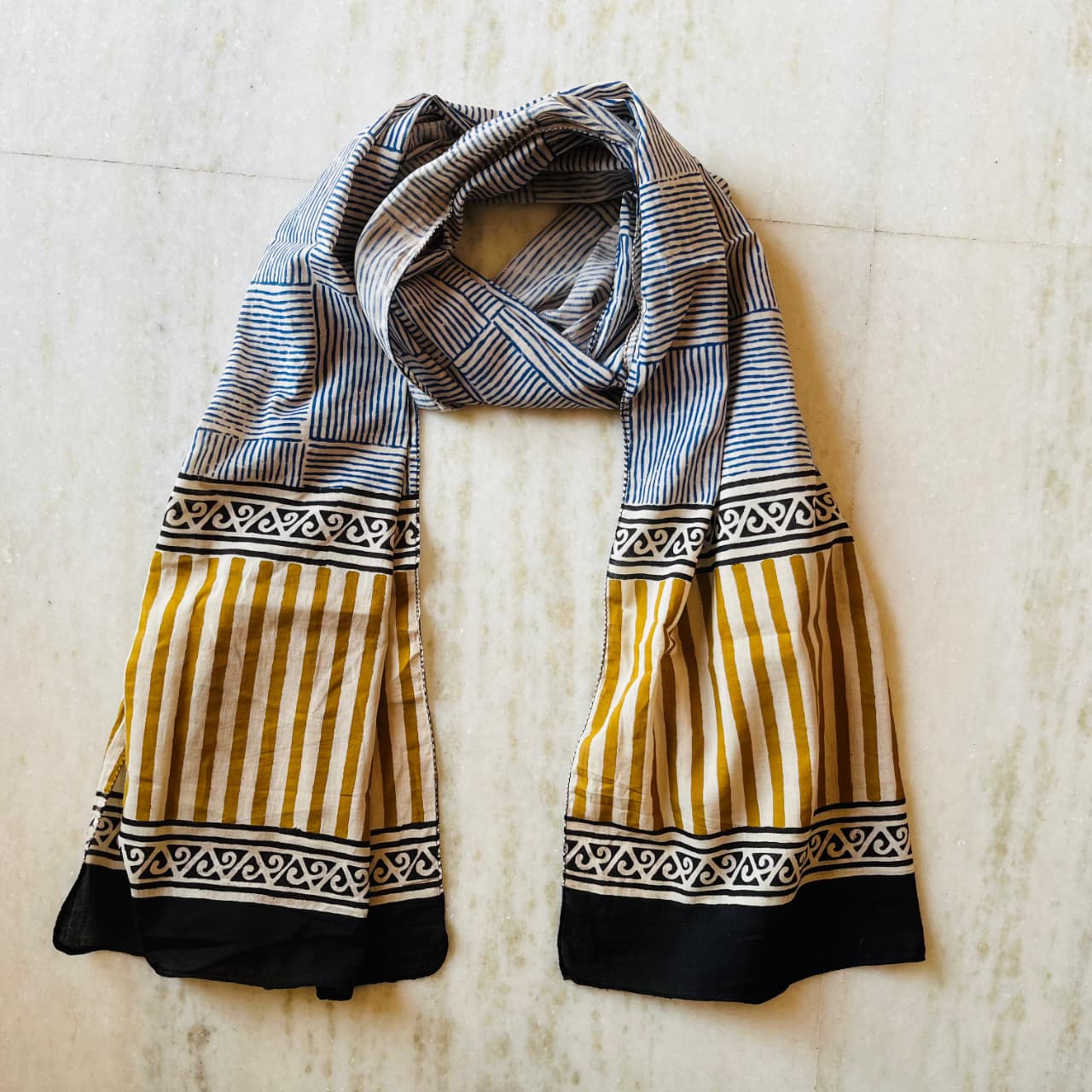 Pure Hand Block Printed Cotton Stole (2 m × 22 in)