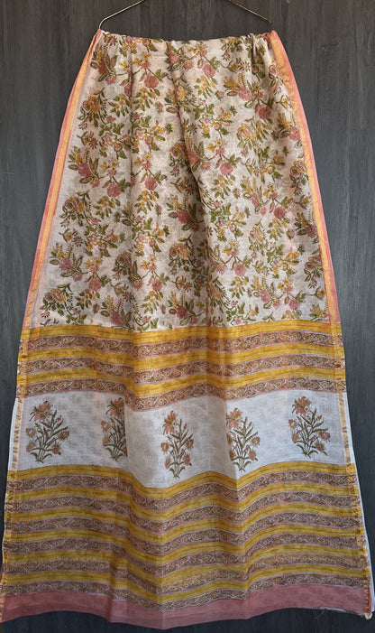 Hand Block Printed Bagru Pure Chanderi Saree with Blouse Piece
