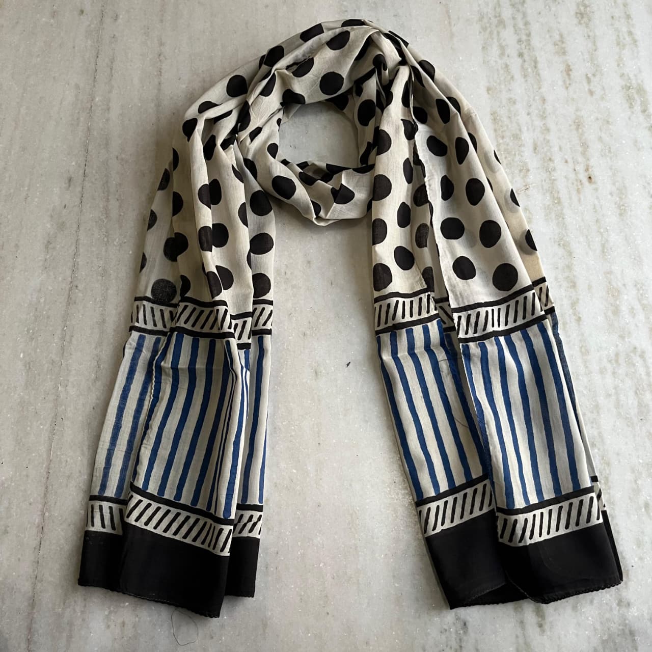Pure Hand Block Printed Cotton Stole (2 m × 22 in)