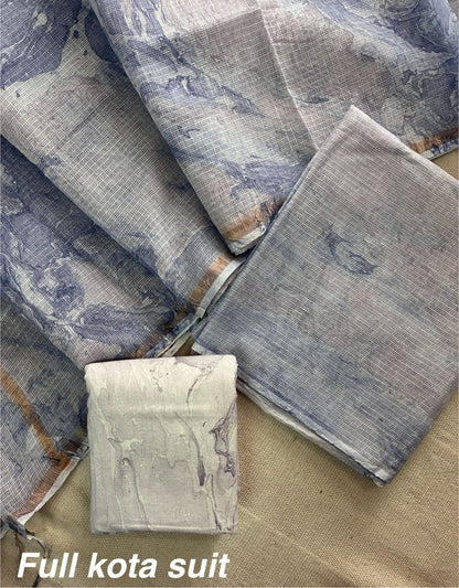 Premium Pure Full Kota Doria Suit | Hand Block Printed Silk Cotton Set