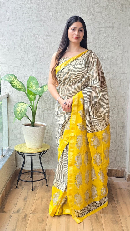 Exclusive Maheshwari Silk Saree | Hand Block & Traditional Bagru Prints