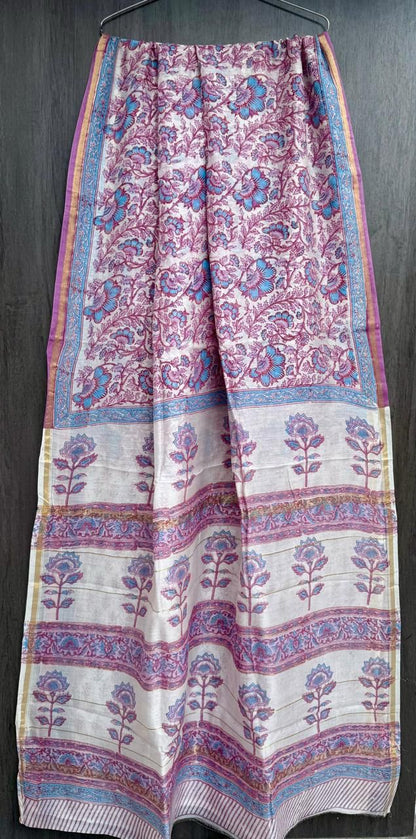 Hand Block Printed Bagru Pure Chanderi Saree with Blouse Piece