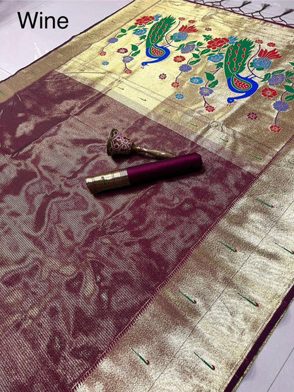 Pure Soft Zari Kanchivaram Tissue Paithani Silk Saree