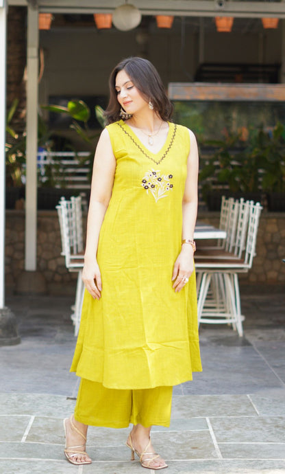 Beautiful Aline Cotton Kurta Set | Cotton Palazzo & Mega Sleeves