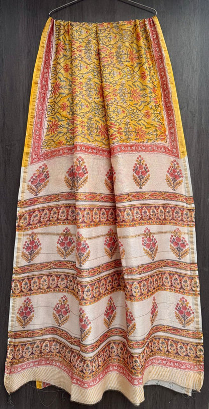 Hand Block Printed Bagru Pure Chanderi Saree with Blouse Piece