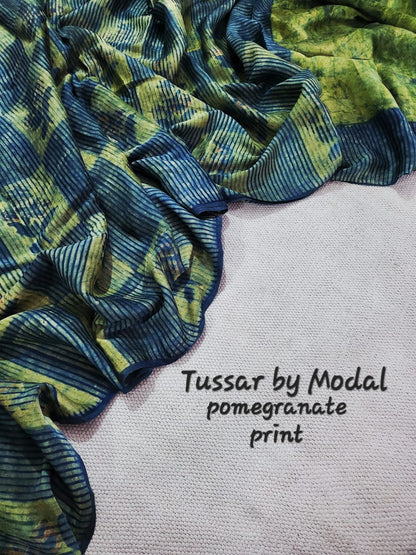 Premium Tussar by Modal Silk Saree with Vanaspati Pomegranate Print