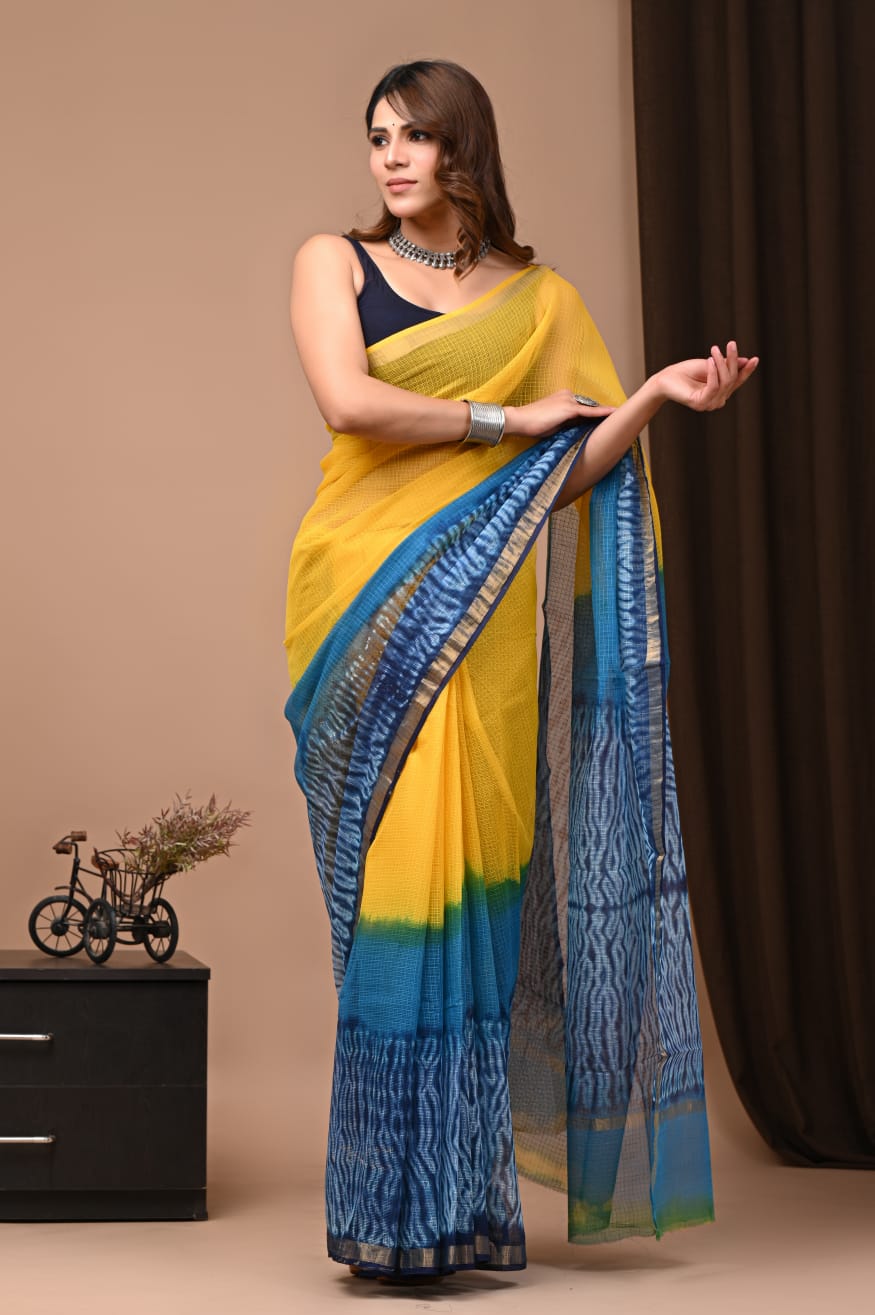 Kota Doriya Hand Block Printed Saree with Blouse (Natural Dye)
