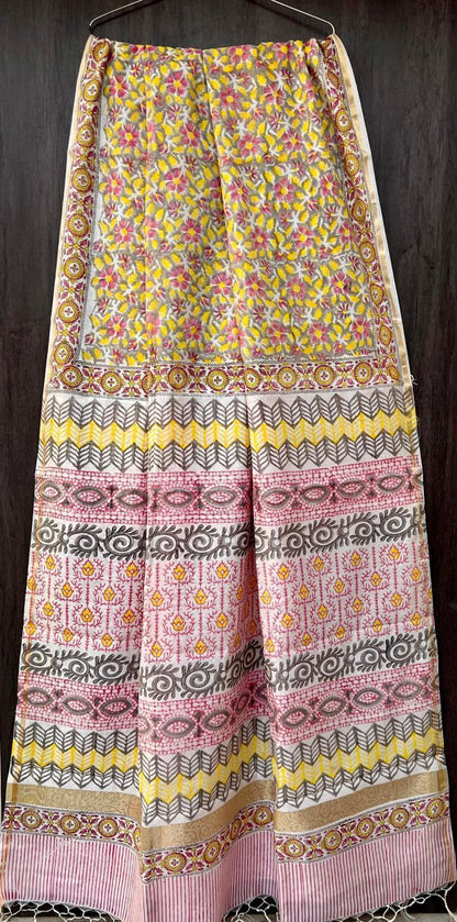 Hand Block Printed Bagru Pure Chanderi Saree with Blouse Piece