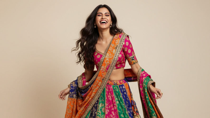 give colourful image and open the hair of the model ..should smile aur laugh a little