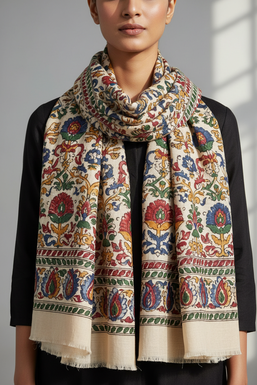 Pure Hand Block Printed Cotton Stole (2 m × 22 in) model wearing it arounf the neck only...